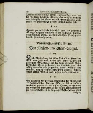 Drey und Zwanzigster Articul. Von Kirchen- und Pfarr-Sachen.