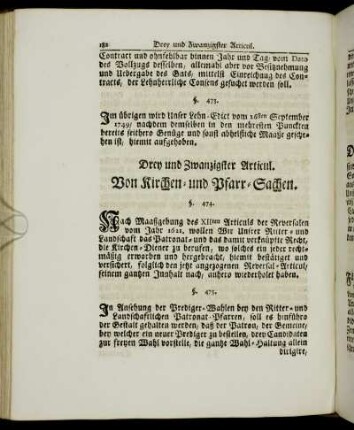 Drey und Zwanzigster Articul. Von Kirchen- und Pfarr-Sachen.