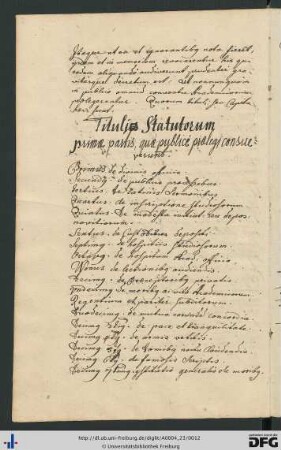 [fol. 4] Tituli statuorum primae partis