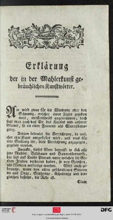 Erklärung der in der Mahlerkunst gebräuchlichen Kunstwörter