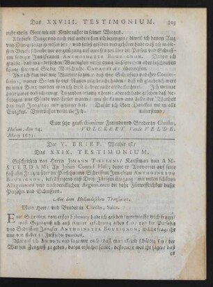 Der V. Brief. Welcher ist/ Das XXIX. Testimonium.