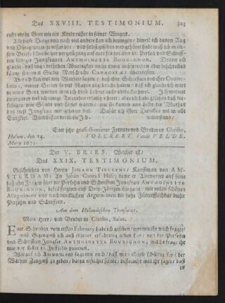 Der V. Brief. Welcher ist/ Das XXIX. Testimonium.