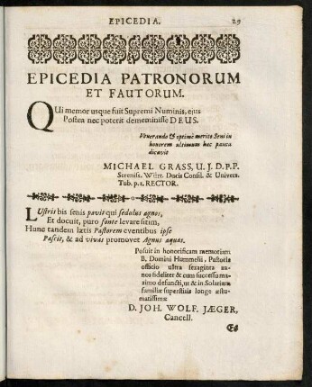 29-39, Epicedia Patronorum. - Epicedia Reverendi Capituli et Ministerii.