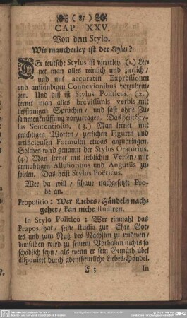 Cap. XXV. Von dem Stylo