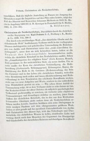 409-410 [Rezension] Prümm, Karl, Christentum als Neuheitserlebnis