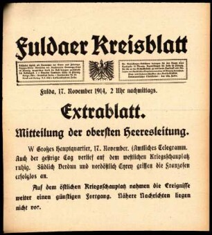 Ausgabe vom Dienstag, den 17. November 1914.