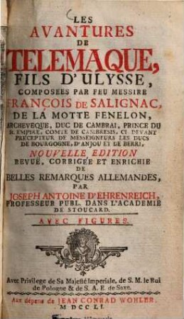 Les avantures de Télémaque, fils d'Ulysse, 1