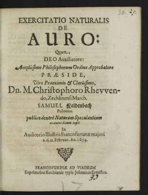 Exercitatio Naturalis De Auro