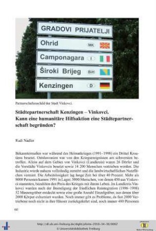 Städtepartnerschaft Kenzingen - Vinkovci. Kann eine humanitäre Hilfsaktion eine Städtepartnerschaft begründen?