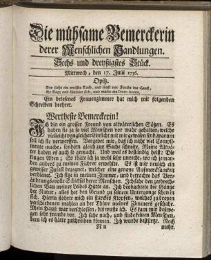 Sechs und dreyßigstes Stück. Mittwoch, den 17. Julii 1736.