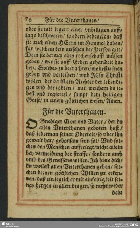 Für die Unterthanen