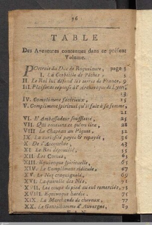 Table Des Aventures contenues dans ce présent Volume.