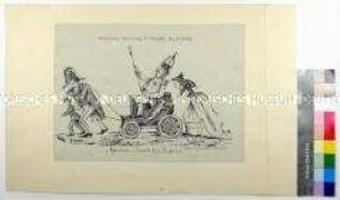 Karikatur auf Napoleon III. und seine Familie, Kaiser Wilhelm I. in einem Triumphwagen durch Deutschland schiebend