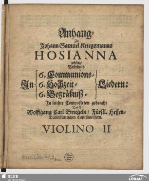Anhang zu ...Kriegsmanns Hosianna
