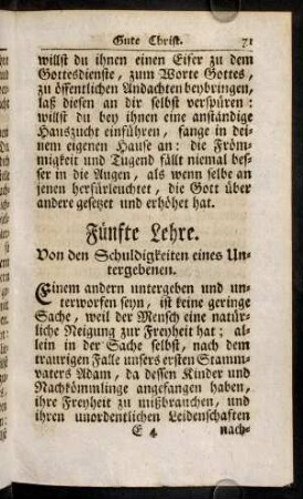 71-82, Fünfte Lehre. Von den Schuldigkeiten eines Untergebenen
