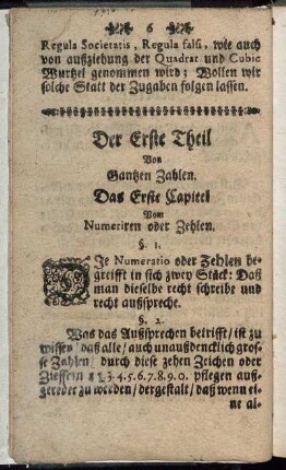 Das Erste Capitel Vom Numeriren oder Zehlen.