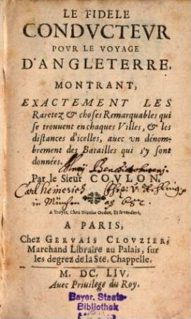 Le fidèle Conducteur pour le voyage d'Angleterre
