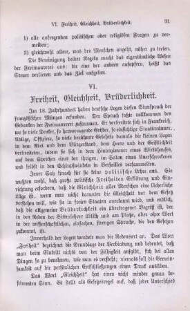 VI. Freiheit, Gleichheit, Brüderlichkeit.