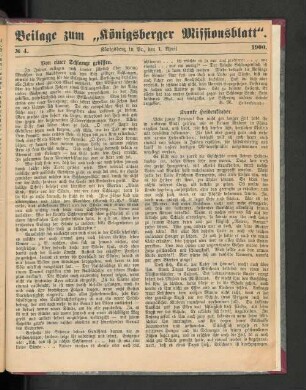 Beilage zum "Königsberger Missionsblatt". No 4. 1900.