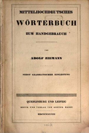 Mittelhochdeutsches Wörterbuch zum Handgebrauch : nebst grammatischer Einleitung