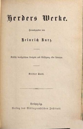 Herders Werke, 3. Ideen zur Philosophie der Geschichte der Menschheit