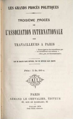 Troisième procès de l'Association internationale des travailleurs à Paris