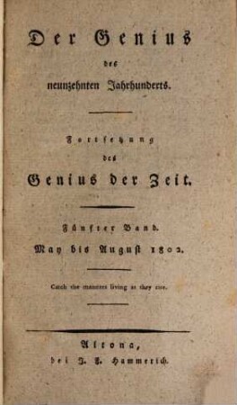 Der Genius des neunzehnten Jahrhunderts, 5. 1802