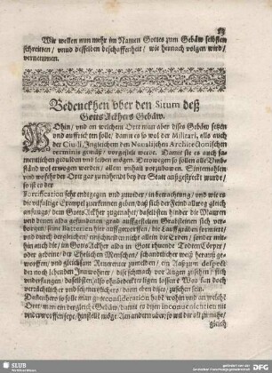 Bedenckhen uber den Situm deß Gotts Ackhers Gebäu.
