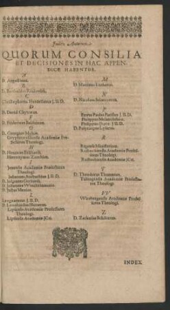 Index Autorum Quorum Consilia Et Decisiones In Hac Appendice Habentur.