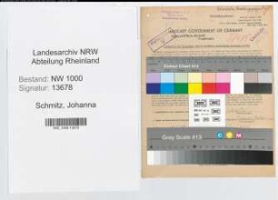 Entnazifizierung Johanna Schmitz, geb. 11.06.1898 (Postangest.)