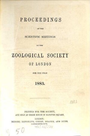Proceedings of the Zoological Society of London. 1883