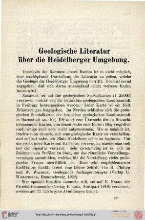 Geologische Literatur über die Heidelberger Umgebung