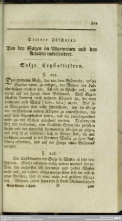 Dritter Abschnitt. Von den Salzen im Allgemeinen und den Alkalien insbesondere