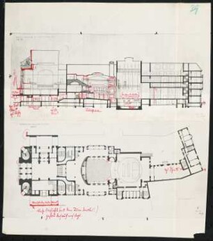 Theater am Nollendorfplatz (auch: Neues Schauspielhaus und Mozartsaal, Metropol), Berlin: Grundriss und Längsschnitt