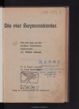 Die vier Heymonskinder : eine alte Sage aus den deutschen Volksbüchern