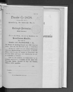 Verein für Handlungs=Commis von 1858. Antrags=Formular.