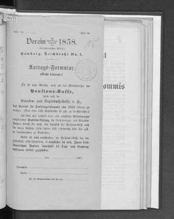 Verein für Handlungs=Commis von 1858. Antrags=Formular.