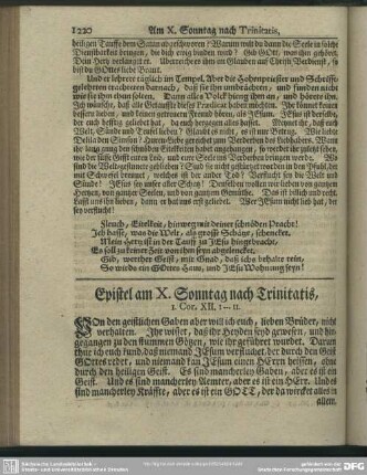 Epistel am X. Sonntag nach Trinitatis, 1. Cor. XII, 1-11