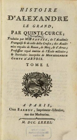 Histoire D'Alexandre Le Grand, 1