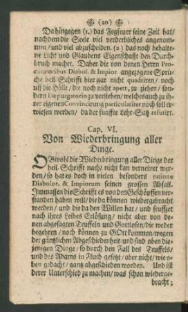 Cap. VI. Von Wiederbringung aller Dinge.