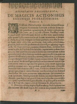 Disputatio Philosophica, De Magicis Actionibus Earumque Probationibus.
