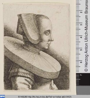 Brustbild einer Frau mit Mühlsteinkragen und Haube
