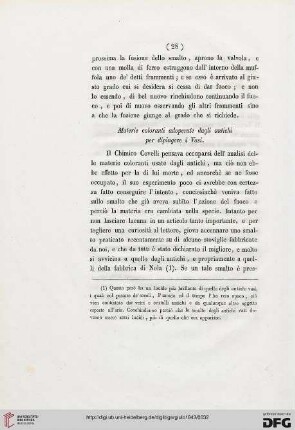 Materie coloranti adoperate dagli antichi per dipingere i Vasi
