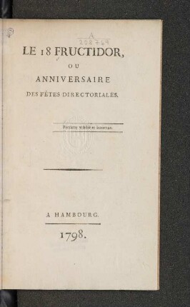Le 18 Fructidor Ou Anniversaire Des Fêtes Directoriales