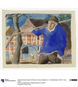 Bauer mit Sense vor Haus (Figürliche Darstellungen)
