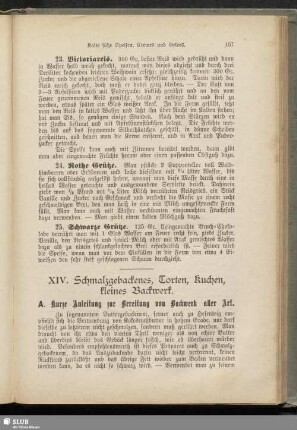 XIV. Schmalzgebackenes, Torten, Kuchen, kleines Backwerk
