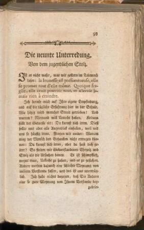 Die neunte Unterredung. Von dem jugendlichen Stolz