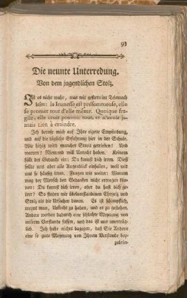 Die neunte Unterredung. Von dem jugendlichen Stolz