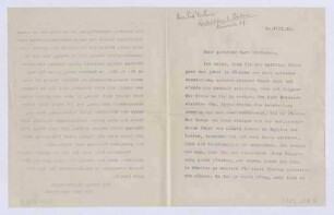 Schreiben an Prof. Dr. Sarre, Neubabelsberg b. Potsdam (Brief)