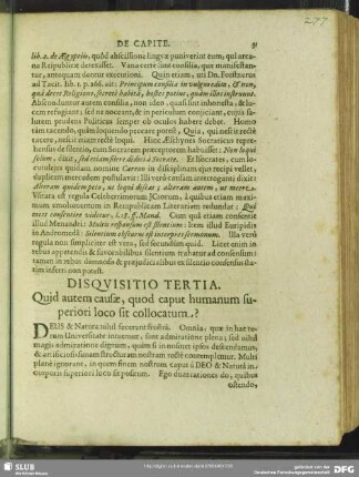 Disquisitio Tertia. Quid autem causae, quod caput humanum superiori loco sit collocatum